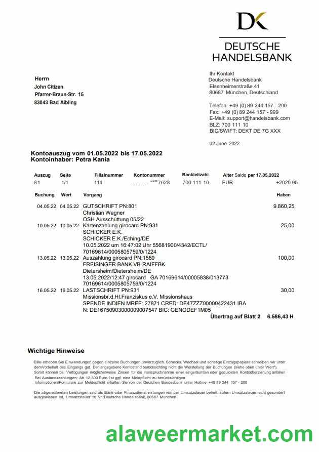 Germany Handelsbank statement on Deutsch